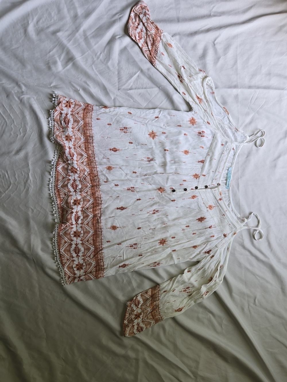Maurices White Blouse with Rust Floral Accents